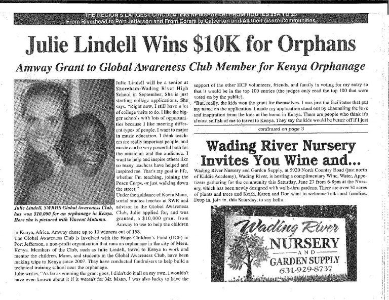 Julie Lindell Wins $10K for Orphans
